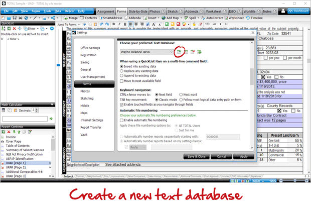 Build a QuickLists database from Configure Settings