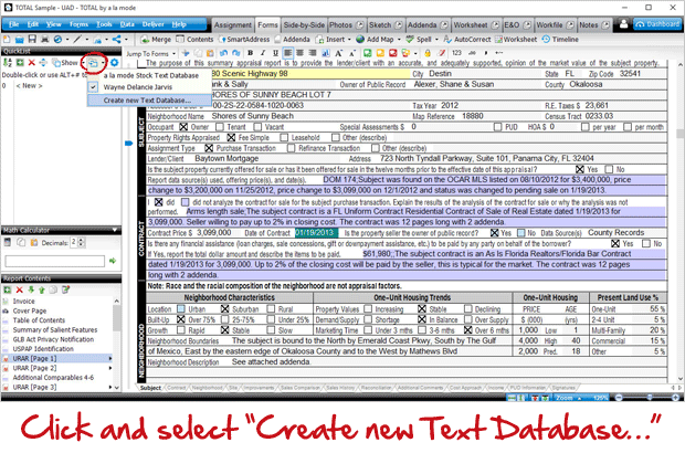 Build a QuickLists database from the QuickLists pane